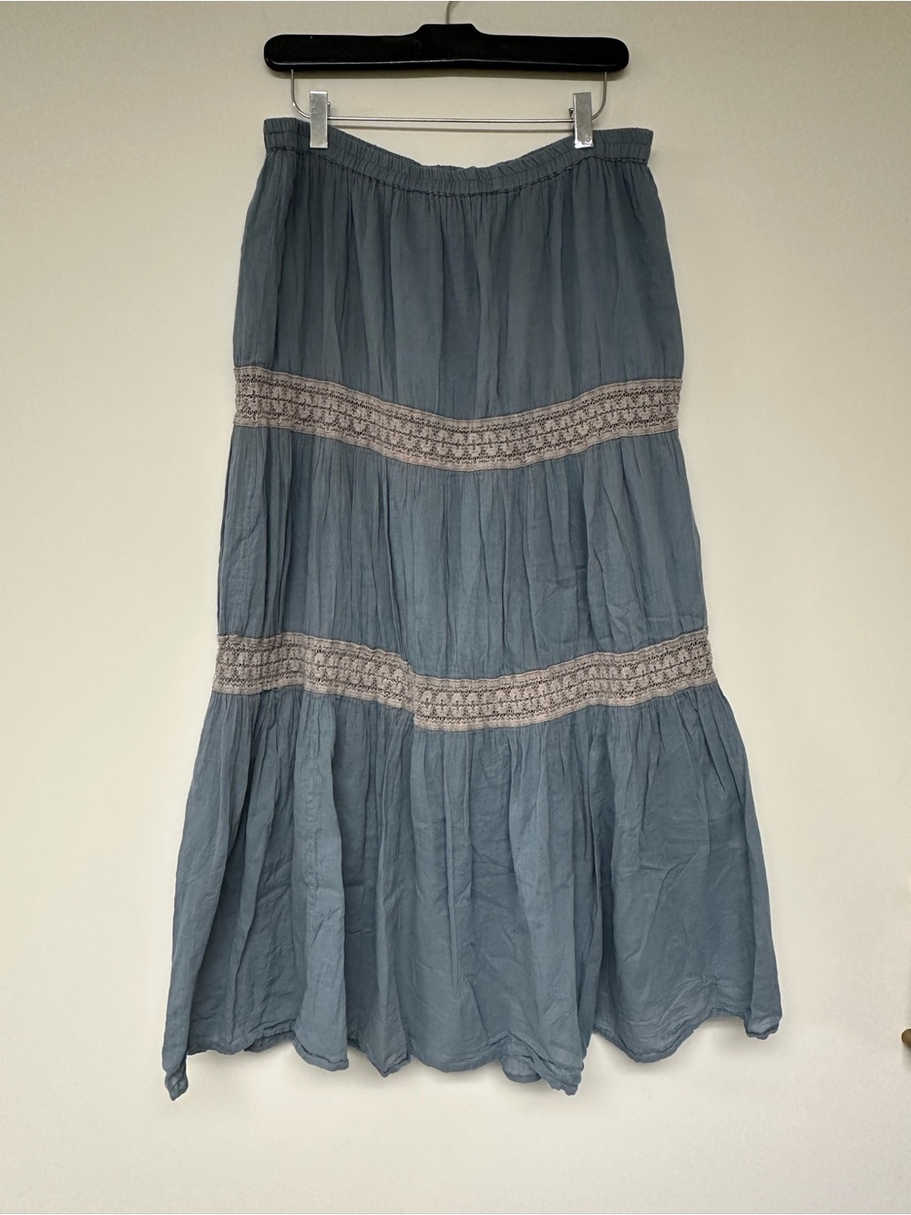 Majora Gray Tiered Cotton Skirt with Embroidered Bands